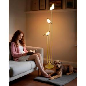 Lightdot 63IN Gold Floor Lamp for Living Room Modern Mid Century Standing Light with 3 Adjustable LED Bird Lights for Wedding Party Unique Candle Holder Style Tall Floor Lamp for Bedroom Kids Room