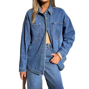 EMMIOL Women Denim Shirts Oversized Long Sleeve Button Down Blouse Distresse Jean Jacket Fall Outfits 2026 Mid Blue, Medium