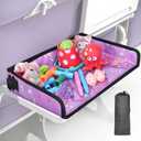 Kids Tray Table Cover, Airplane Tray Cover with Pockets, Airplane Travel Essentials for Kids, Portable Airplane Must Haves for Toddler on Plane or Train and Flying Supplies (Purple)