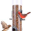 MIXXIDEA Metal Wild Bird Feeder, Squirrel Proof, Hanging 6 Port Tube Transparent Finch Feeder for Attracting Birds in Lawn, Garden, Balcony - Gray