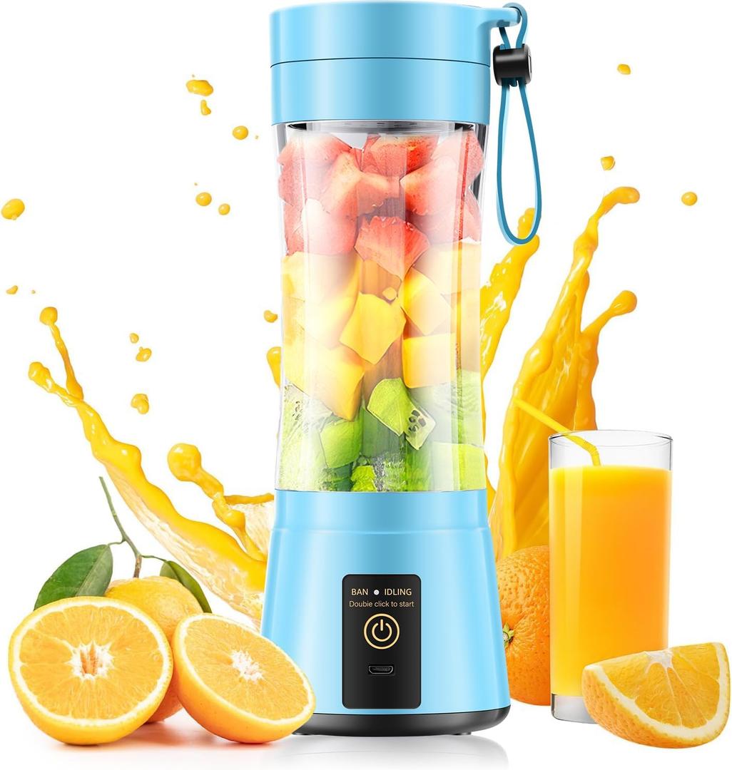 Portable Blender for Smoothies and Shakes - Personal Size Mini Blender with 380Ml Travel Cup, 6 Stainless Steel Blades for Powerful Blending, Fresh Fruit Juicer for Home/Travel