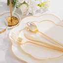 EI 180pcs Beige Plastic Plates with Gold Plastic Silverware,Heavy-Duty Disposable Plates for Party,Beige Dinnerware Set for 30 Guest Wedding,Afternoon Tea,Spring,Mother's Day,Valentine's Day,Easter