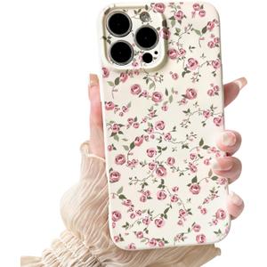 2 x NITITOP Compatible with iPhone 16 Pro Max Case Cute Flower Women Girls Floral Rose Design Vintage Shockproof Soft Girly Slim TPU Fashion Protective Phone Cover - Pink