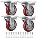 Finnhomy 4 Inch Caster Wheels Set of 4 with Brake Heavy Duty Plate Swivel Casters Premium Polyurethane Wheels PU Load Bearing 2,600 Lbs Lockable Anti-wear Smooth Casters Red (Free Screws)