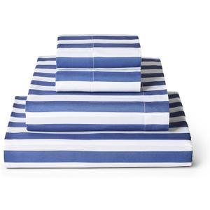 Mellanni Queen Sheets Set - 4 PC Iconic Collection Bedding - Hotel Luxury, Extra Soft, Cooling Bed Sheets - Wrinkle, Fade, Stain Resistant (Queen, Oxford Stripe Blue Nova)