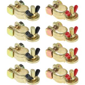 QWORK Brass Marine Grade Battery Terminal Top Post, 4 Pairs Battery Terminal Connectors, Battery Terminal Clamps for Boat Car RV, Fit All Standard Top of Post Batteries, 4 Positive + 4 Negative