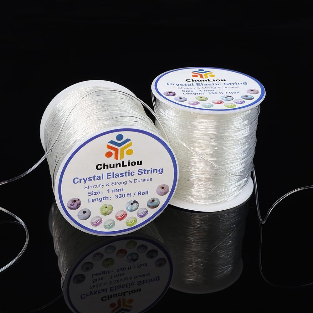 Elastic Bracelet String, 2 Rolls of Crystal Clear Elastic Cord for Bracelets, Necklaces, Beading, and Jewelry Making 1mm