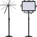 T-SIGN Adjustable Heavy Duty Pedestal Sign Holder Floor Stand, Sign Stand Poster Stand, 8.5 x 11 inch, Vertical & Horizontal View, Outdoor Indoor Standing Display Sign Holders Aluminum Black