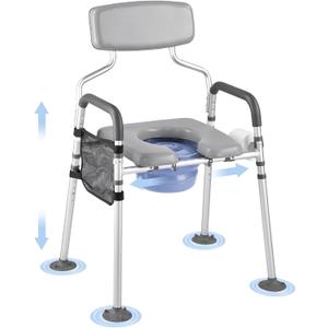 VEVOR Bedside Commode Chair, 500 lbs Capacity, 4-in-1 Portable Toilet and Raised Toilet Seat with Padded Seat & Backrest, Detachable 5L Bucket, Adjustable Height & Width Adult Potty Chair for Seniors