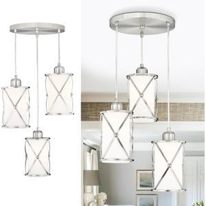 Brushed Nickel Dining Room Chandelier Light Fixture, 3-Light Pendant Lighting with Frosted Glass, Modern Kitchen Island Cluster Hanging Pendant Lights for Sink, CH9176BNW3