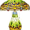 Tiffany Style Table Lamp Green Dragonfly Tiffany Lamp Handmade Stained Glass Lamp 18x18x27 Inches Desk Reading Light for Bedroom Living Room Home Office Decoration, LED Bulb Included