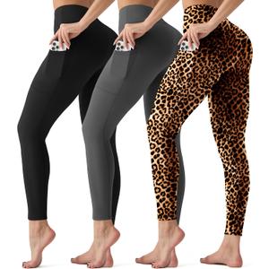 3 Pack Leggings with Pockets for Women,High Waisted Tummy Control Workout Yoga Pants Reg & Plus Size (XL)
