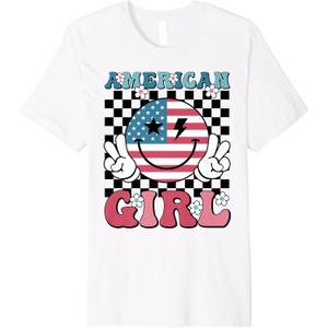 Retro Groovy American Girls Smile Face Happy 4th Of July Premium T-Shirt Medium
