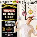 Roetyce 18th Birthday Decorations for Boys Girls, Caution Logos Happy 18th Birthday Banner Backdrop Balloons Hanging Swirls Kit, 18 Years Old Party Yard Door Wall Cover Background