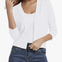 Urban CoCo Women's 3/4 Sleeve Cropped Cardigan Sweater Elegant Shrugs for Women, White, S
