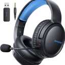 BINNUNE Wireless Gaming Headset  2.4GHz Low-Latency USB Dongle + Bluetooth, 50mm Drivers 7.1 Surround, Noise-Cancelling Mic, 40H Battery  Over Ear Wireless Headphones for PS5, PC, Laptop, Blue