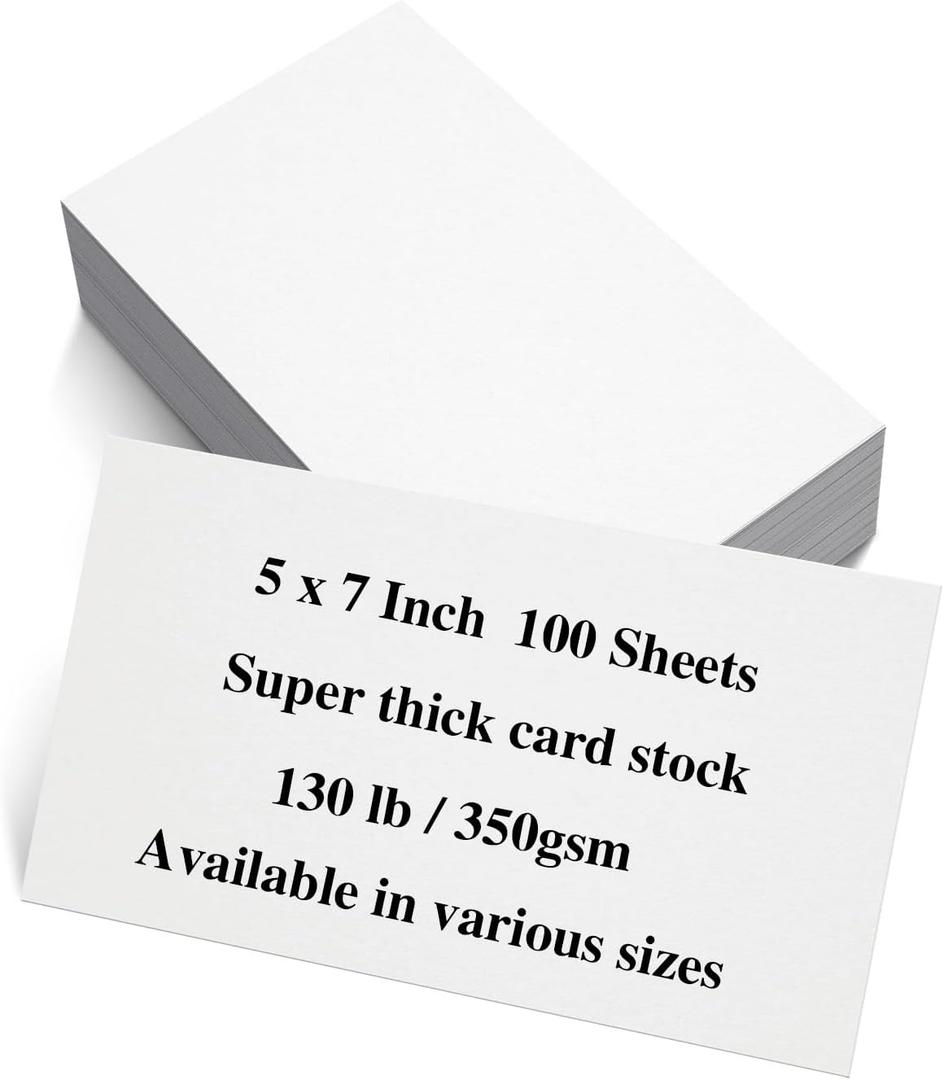 100 Sheets 5 x 7 White Cardstock Thick Paper - Blank Heavy Weight 350gsm Cover Card Stock for Invitations, Stationery Printing, Scrapbooking, Crafts, DIY Cards, Paper Crafting (5x7 Inches)