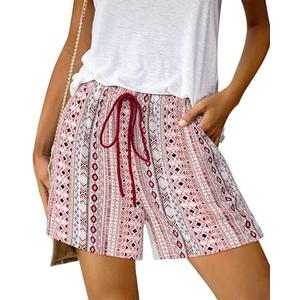 BTFBM Womens Boho Summer Shorts Beach Vacation Clothes 2025 Elastic Waist Casual Printed Loose Short Lounge Pant Pockets S