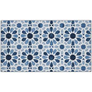 Jvpke Blue Floral Moroccan Tile Door Mats Outdoor Entrance, Modern Blue and White Welcome Bath Mats for Front Door, 17x30 Inches