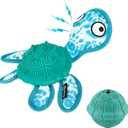 Squeaky Turtle Dog Toy, Treat Dispensing Rubber Ball, Bite Resistant Plush Chew Toy, Interactive Tug & Fetch Enrichment Toy for Medium & Small Breeds, Safe & Engaging for Puppies (Green)