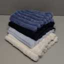 MIULEE Faux Fur Plush Decorative Throw Pillow Covers 18x18 Set of 4, Spring Modern Soft Fuzzy Coastal Striped Cushion Covers for Sofa Couch Bed Living Room Cozy Home Decor,Navy Blue