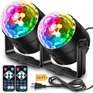 Apeocose [2-Pack] Disco Ball Party Lights Sound Activated Remote Control, 12 Modes Stage DJ Strobe Lights for Halloween Party Decorations Birthday Christmas Home Room Dance Parties Glow Party Supplies