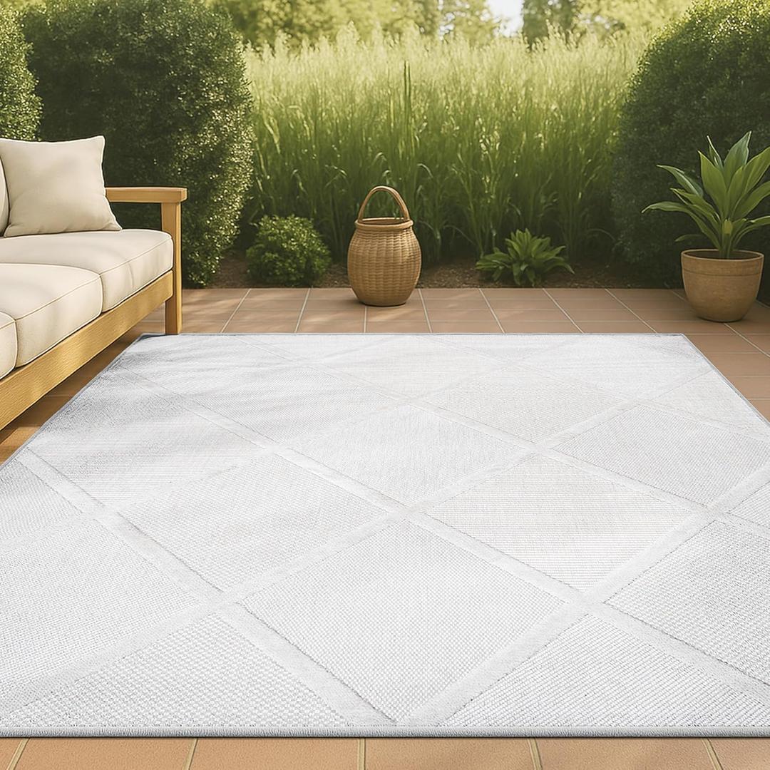 JONATHAN Y Diamond Trellis Indoor Outdoor Area Rug 3X5 Ivory, Salines for Backyard, Patio, Porch, Easy-Cleaning, High Traffic, Pet-Friendly, Non-Shedding (IBZ101D-3)