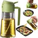 TrendPlain 16oz/470ml Glass Olive Oil Sprayer for Cooking – 2 in 1 Olive Oil Dispenser Bottle for Kitchen Gadgets and Air Fryer Accessories, Salad, BBQ - Green