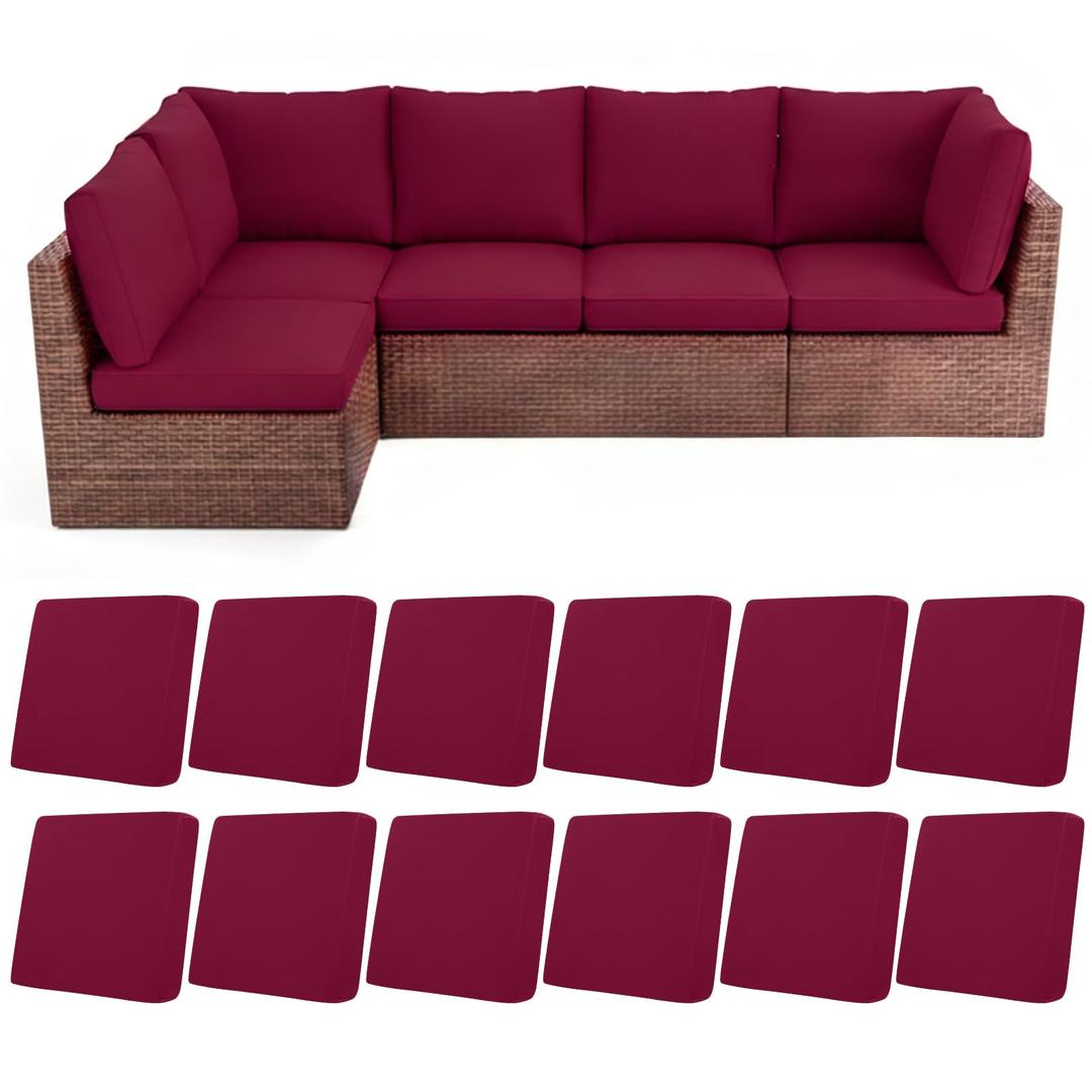 HEBE Stretch Patio Cushion Covers Set 12pcs,Waterproof Outdoor Couch Covers Replacement,Washable Reusable Seat Cushion Slipcovers for Patio Furniture Protector,Chair Cushion Cover