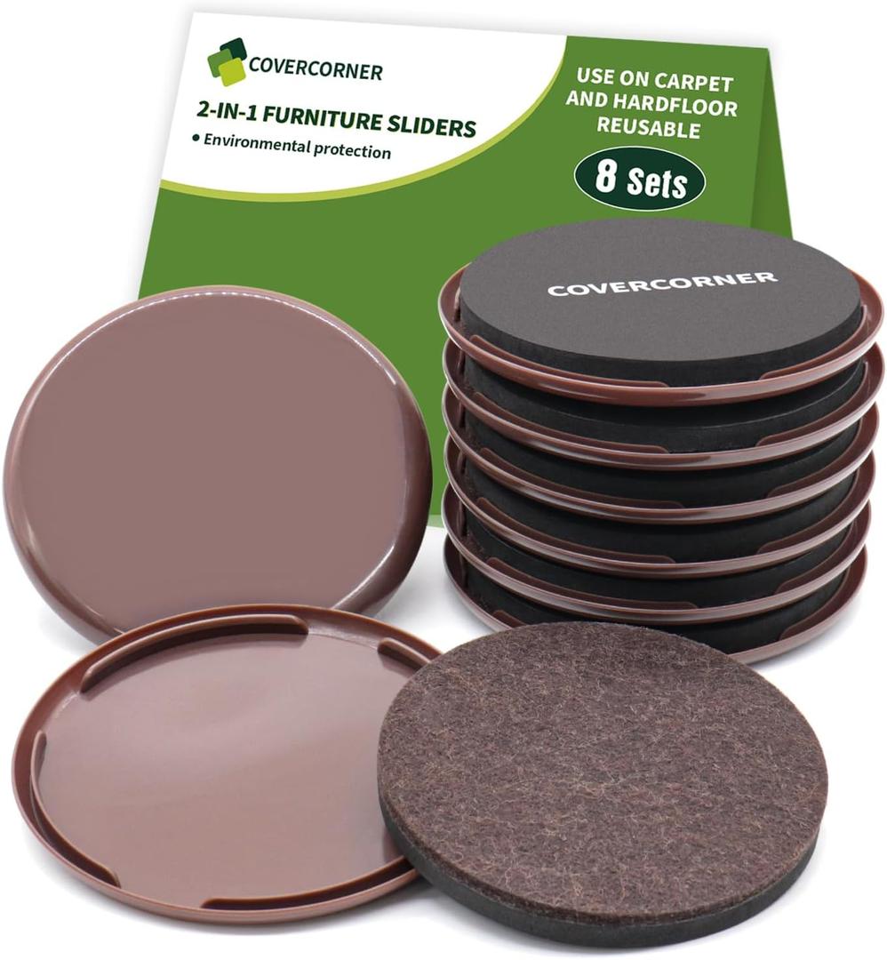 Furniture Sliders 8 PCS - 2 in 1 in 4 1/4 inch or 4 3/4 inch- Furniture Sliders for Carpet & Hardwood Floors! Furniture Movers Sliders & Sliders for Moving Furniture Easily & Safely!