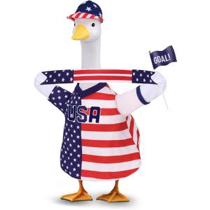 2 x 23” 4th of July Porch Goose Outfit, Sports Fan Porch Goose Outfits with Cap, Scarf and Flag, Patriotic Goose Clothes for Summer, Independence Day, Fans Football Party, Sports Season, Outdoor Lawn