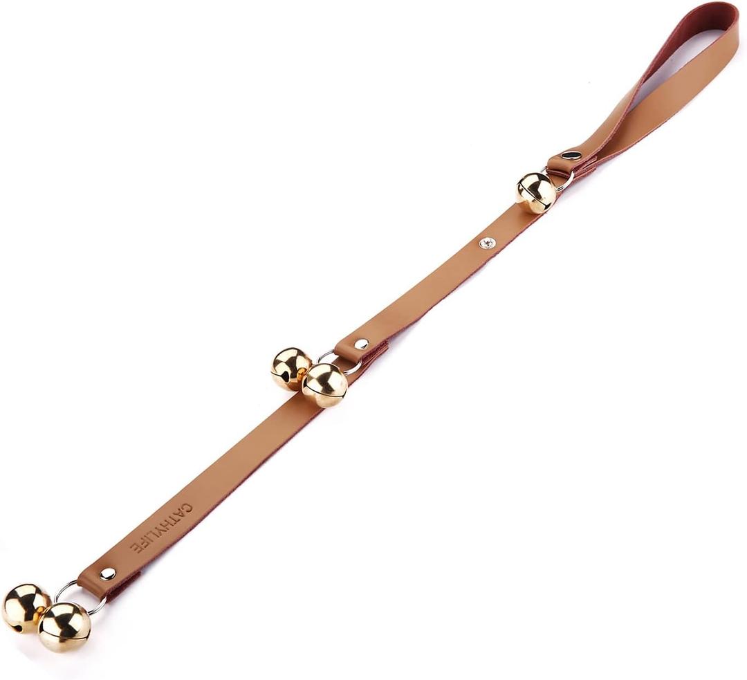 Leather Dog Doorbells for Door Knob, Adjustable Brass Potty Training Bells for Puppy to Go Outside, Easy Dog Door Bell for Potty Training