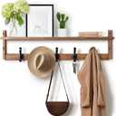 29'' Coat Rack Wall Mount with Shelf, Wood Wall Hooks with Storage, Entryway Shelf with 5 Hangers for Bathroom, Living Room, Bedroom, Rustic Brown