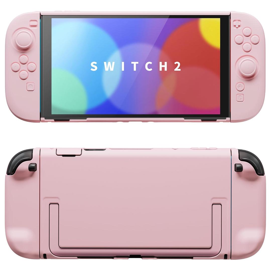 PlayVital Protective Case for Nintendo Switch 2 - Cute Dockable Hard Case Shell for Switch 2 with Thumb Grip & Sticker & Button Caps, Anti-Scratch & Shockproof Cover Skin - Cherry Blossoms Pink