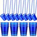 24 Pieces Shot Glass on Beaded Necklace Plastic Shot Cup Necklace Bachelorette Party Team Men and Women Supplies (Royal Blue)