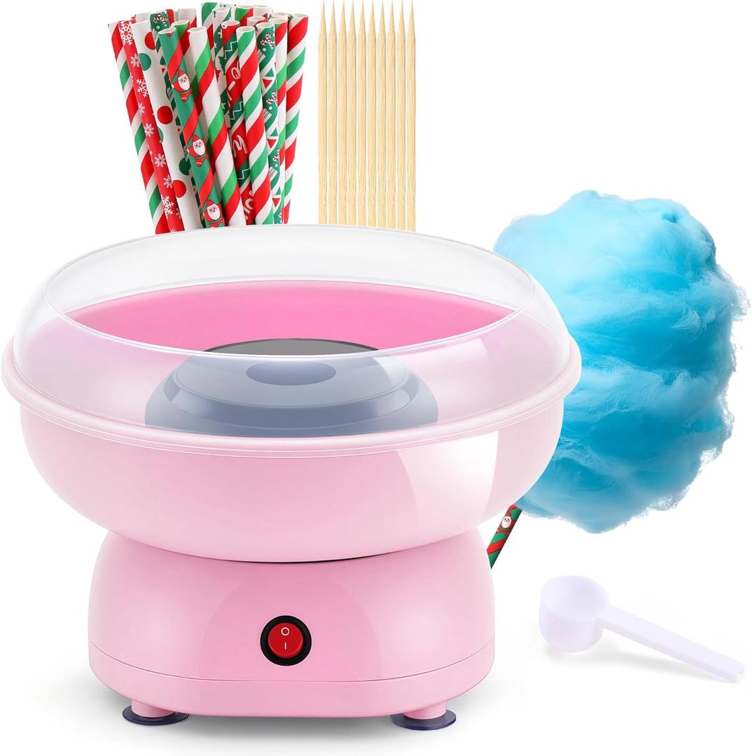 Cotton Candy Machine for Kids & Family, Mini Pink Vintage Cotton Candy Maker with 40 Sticks & Sugar Scoop, Ideal for Birthday Christmas Party Gifts
