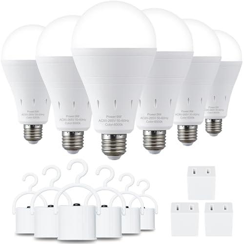 DEBAOBULB 6 Pack Rechargeable Emergency Light Bulbs, Battery Powered LED Light Bulb 6000K Daylight E26 120 Volt 9W 60W Equivalent with 1200mAh for Home Power Outage Camping Hurricane
