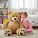 MorisMos Smiling Giant Teddy Bear, 39inch Big Stuffed Animal Bears with Large Footprints Plush, Gift Kids Girlfriend Boyfriend, Light Brown