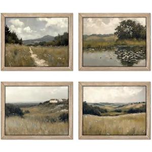 Gatheroad Landscape Art 8x10 Inch, Set of 4 Unframed Country Wall Art, Vintage Farmhouse Prints and Nature Wall Art for Living Room & Bedroom