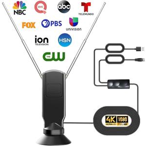 Indoor TV Antenna for Smart TV, 360 Omni Directional Reception Digital HD Antenna Without Cable, Support 4K/8K/1080p for Free Local Channels, with Super Signal Booster, 1 PCS. (1BLACK)