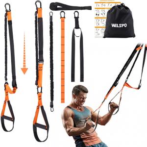 WELSPO Home Resistance Training Kit with 2 Resistance Bands, Exercise Guide & Door Anchor-350lb Capacity Nylon Bodyweight Straps for Full Body Workout, Strength Training & Travel Fitness