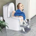 HBTower Potty Training Seat with Step Stool Ladder for Toddlers, Adjustable Kids Toilet Seat with Splash Guard, Anti-Slip Pads & Safety Handles, Comfortable Potty Chair for Boys & Girls (Grey)