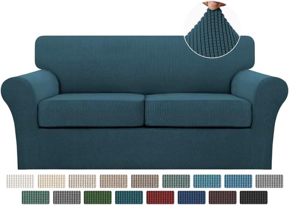 Turquoize 3 Piece Sofa Covers for 2 Cushion Couch Sofa Slipcover Soft Couch Cover for Dogs-Washable Sofa Furniture Covers with 2 Individual Cushion Covers, Feature Fabric (2 Cushion Sofa, Deep Teal)