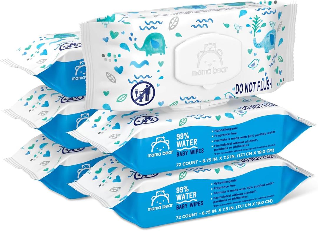 Mama Bear 99% Water Baby Wipes, Hypoallergenic, Fragrance Free,72 Count (Pack of 6)