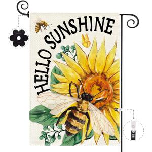 Baccessor Hello Sunshine Summer Garden Flag 12.5 x 18 Inch Double Sided Burlap Sunflower Bee Daisy Welcome Farmhouse Small Yard Flag Holiday Seasonal Outdoor Outside Decoration