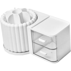 Rotating Cosmetic Brush Holder Drawer Multi-function Desk Organizer for Pens Scissors and Makeup for Home Office and Student Use (23.50X13.50X13.00CM, White)