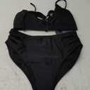 Blooming Jelly Womens Cut Out Bikini Sets 2 Piece Swimsuit High Cut Bathing Suit Sexy V Neck Metal Ring Two Piece Swimwear (Medium, Black)