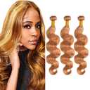 27/30 Highlight Body Wave Bundle Ombre Human Hair Bundles Peruvian Virgin 2 Tone Honey Blonde Mixed With Light Brown Human Hair Extensions No Shedding 24 26 28 Inch