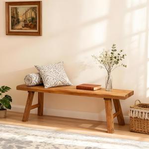 Rustic Solid Wood Bench Indoor, Farmhouse Entryway Bench with Sturdy Legs, Skinny Narrow Bench for Dining/Hallway/Entry/Foyer/End of Bed (31.49 inch Length)