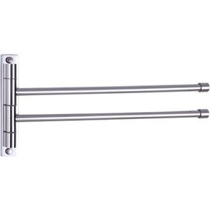2-Arm Swivel Towel Bar Bathroom Towel Holder Wall-Mounted Swing Out Towel Rack with Hooks Rustproof Polished Finish